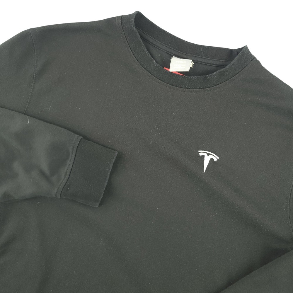Tesla Sweatshirt Mens XL Black Fleece Crewneck Pullover T Logo Casual Top
